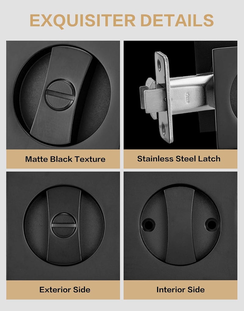 Lethato Pocket Door Hardware Black, Pocket Door Lock, Pocket Door Latch, Matte Black Contemporary Pocket Door with Privacy Lock(1 Pack, Square) - Image 2